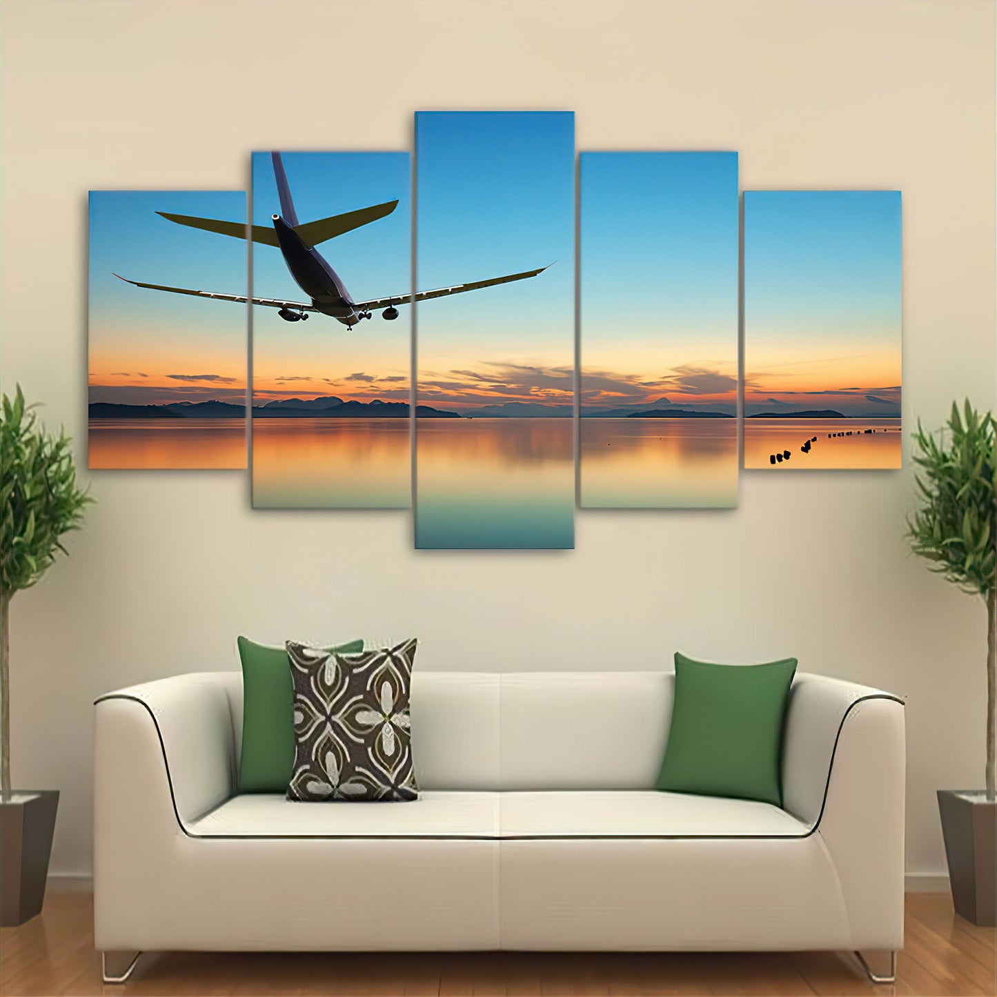 Boeing 777 Sunset Takeoff - 5 Panel Canvas Wall Art