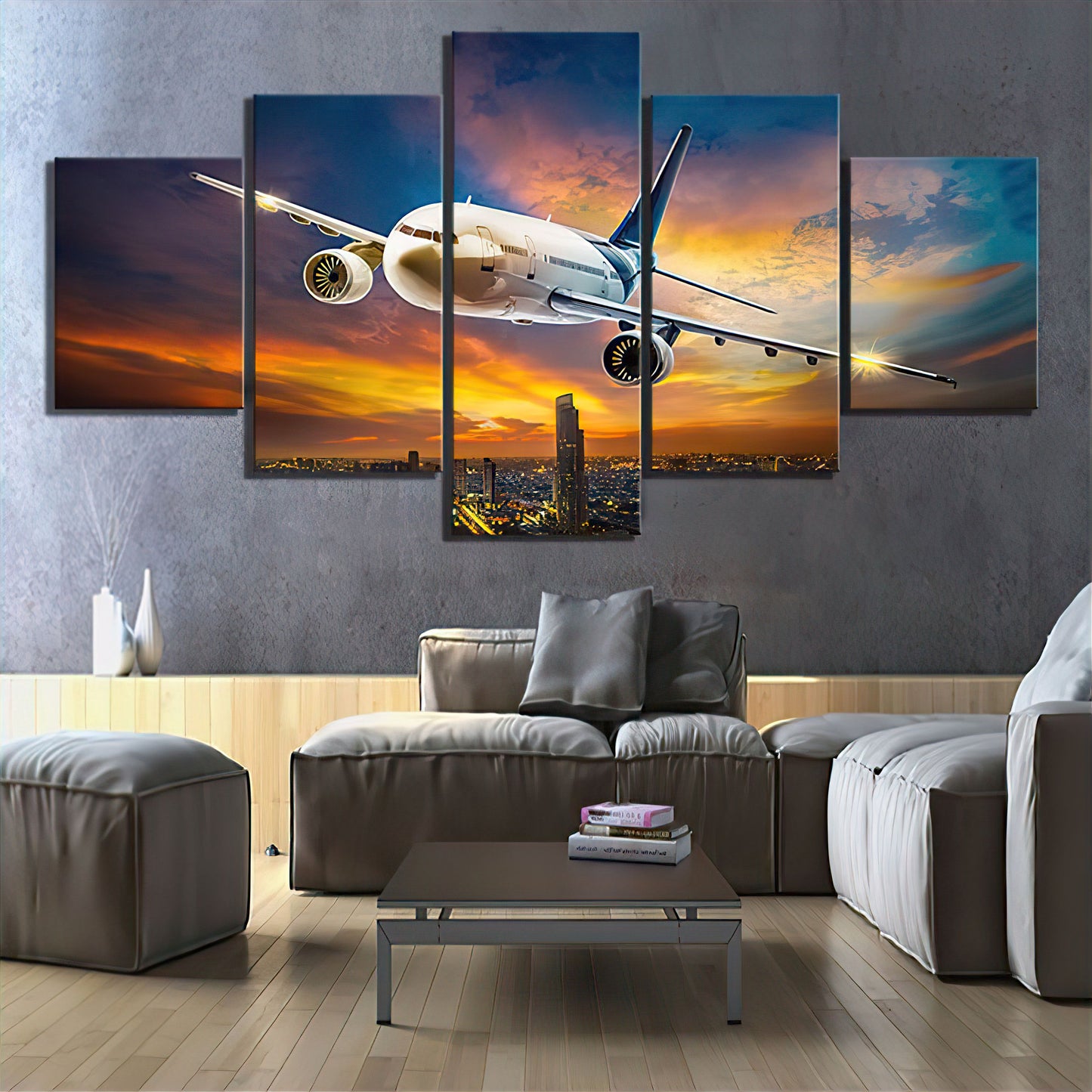 Flying 737 - 5 Panel Canvas Wall Art