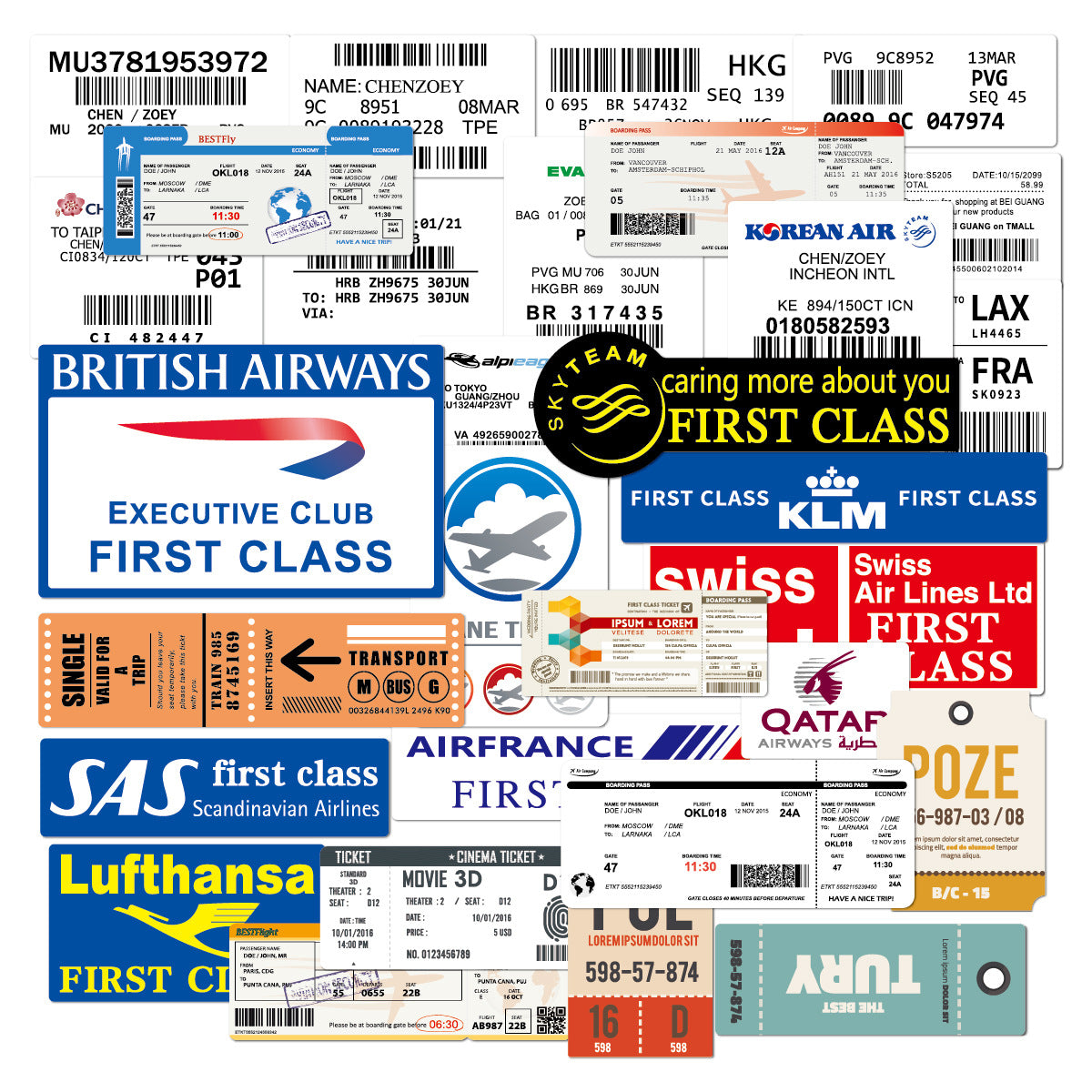 Airline Boarding Pass Sticker Box