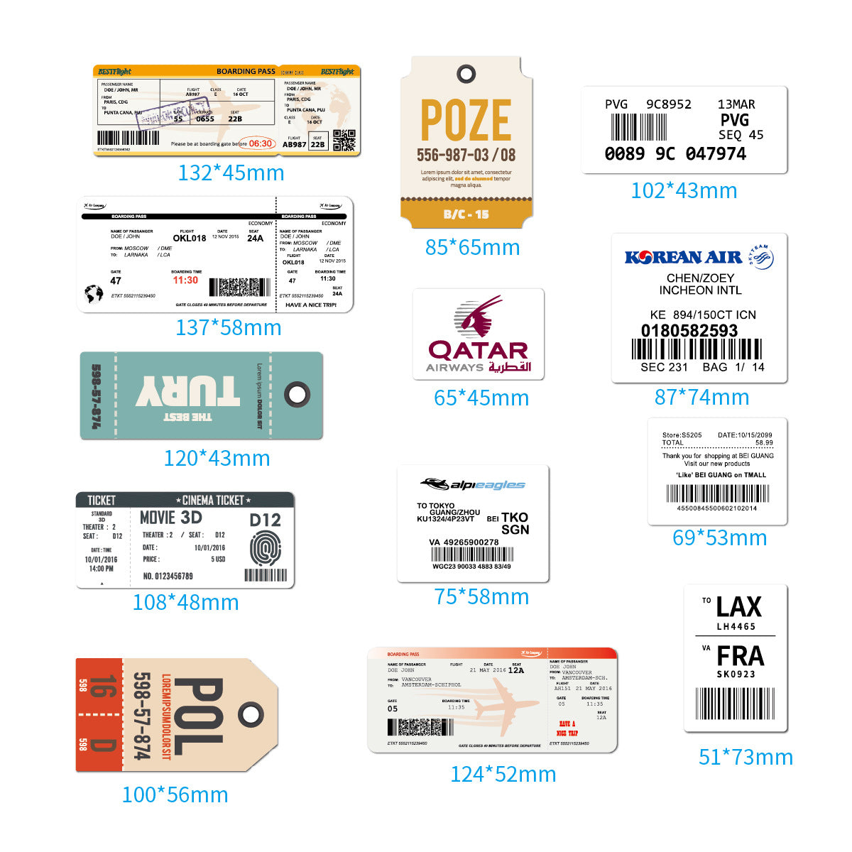 Airline Boarding Pass Sticker Box