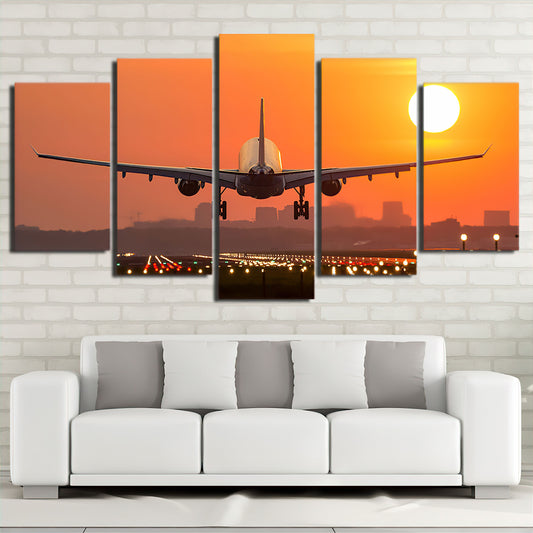 Airbus A330 Sunset Landing - 5 Panel Canvas Wall Art