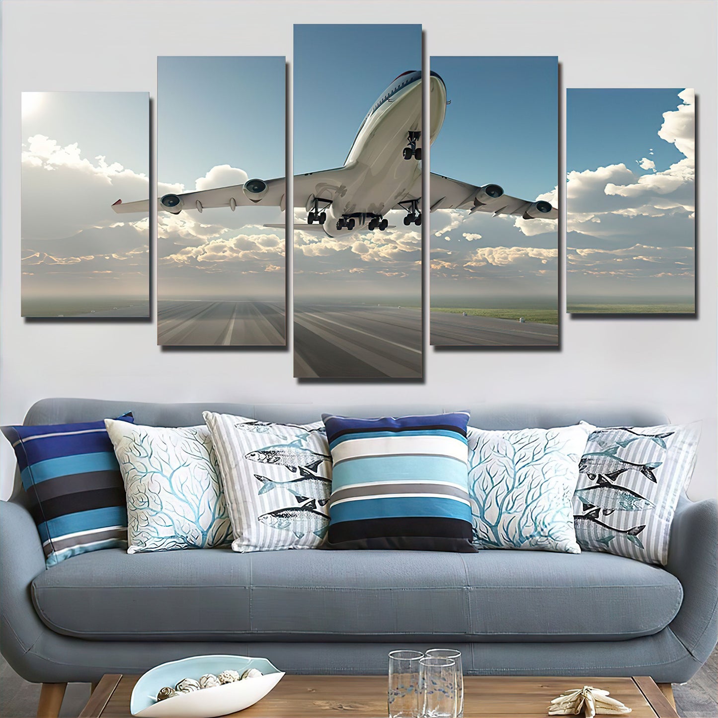 Airbus A380 Takeoff - 5 Panel Canvas Wall Art