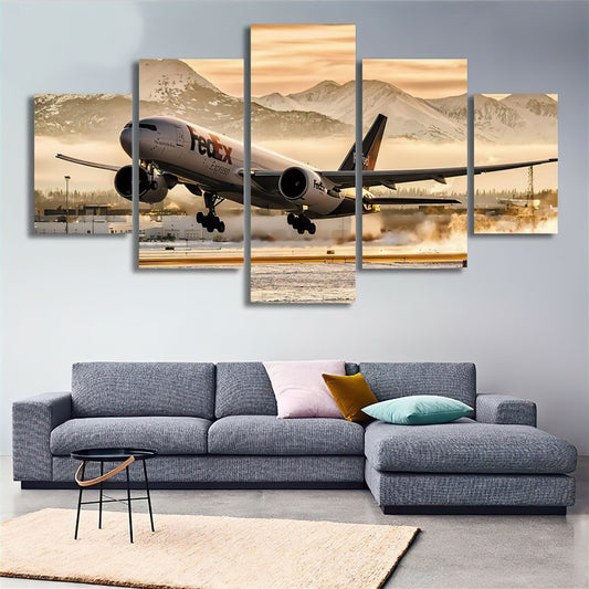 Fed Ex 777 Takeoff - 5 Panel Canvas Wall Art