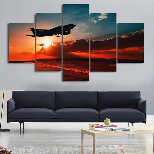 A300 Sunset Takeoff - 5 Panel Canvas Wall Art