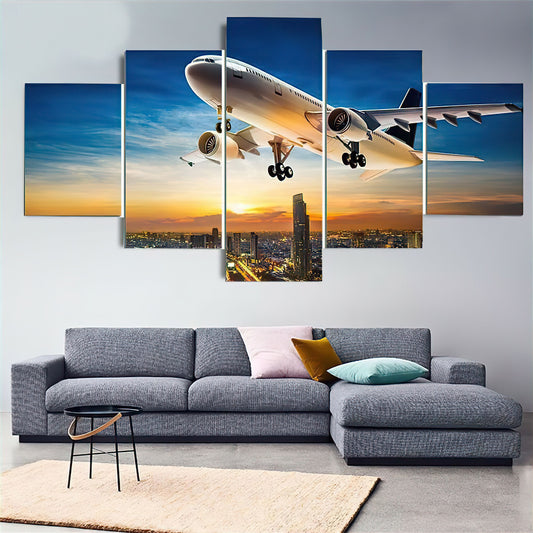 Airbus A300 City Approach - 5 Panel Canvas Wall Art
