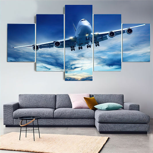 Boeing 747 Approach - 5 Panel Canvas Wall Art